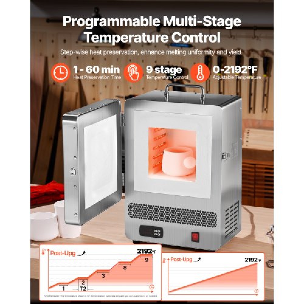 VEVOR Tabletop Kiln Melter 1500W Electric 1200℃ Max Temperature Melting Furnace