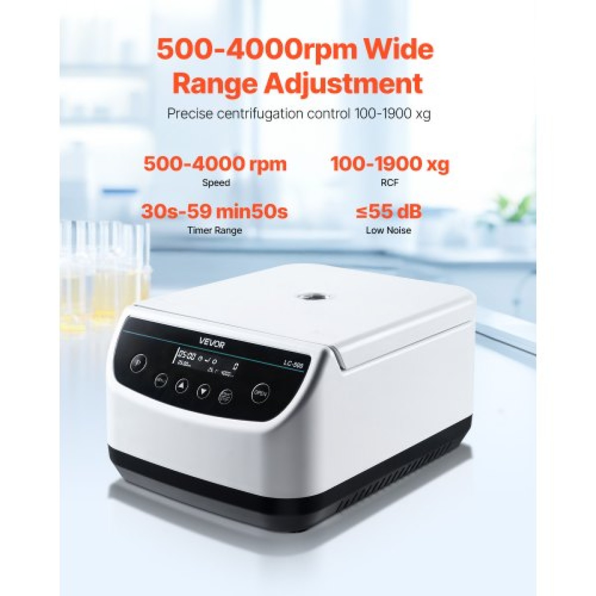 Φυγοκεντρική μηχανή VEVOR, 100-1900xg RCF Electric Laboratory φυγόκεντρος με 1 ρότορα για χωρητικότητα σωλήνα 2/5/10/15ml, χαμηλή ταχύτητα 500-4000 rpm με χρονοδιακόπτη, ευρέως χρησιμοποιούμενη σε διάφορα πειράματα
