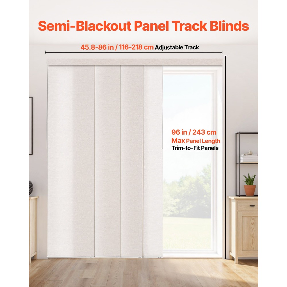 Περσίδες VEVOR Panel Track, Επεκτάσιμη ράγα από 116 cm έως 218 cm W, Trimmable Panel Curtains Μέχρι 243 cm H, Ρυθμιζόμενα κάθετα στόρια για συρόμενες πόρτες, πόρτες βεράντας, διαχωριστικό δωματίου, ανοιχτό καφέ