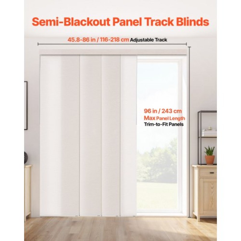 VEVOR Panel Track Blinds Extendable Track 116 to 218 cm W Trimmable Light Brown