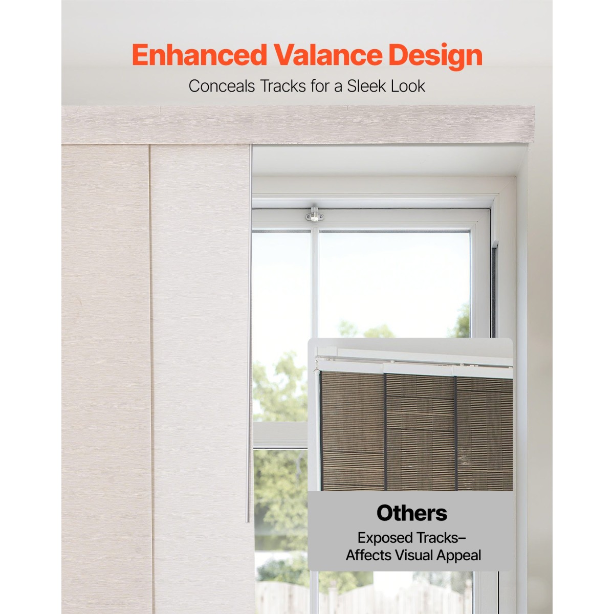 Περσίδες VEVOR Panel Track, Επεκτάσιμη ράγα από 116 cm έως 218 cm W, Trimmable Panel Curtains Μέχρι 243 cm H, Ρυθμιζόμενα κάθετα στόρια για συρόμενες πόρτες, πόρτες βεράντας, διαχωριστικό δωματίου, ανοιχτό καφέ