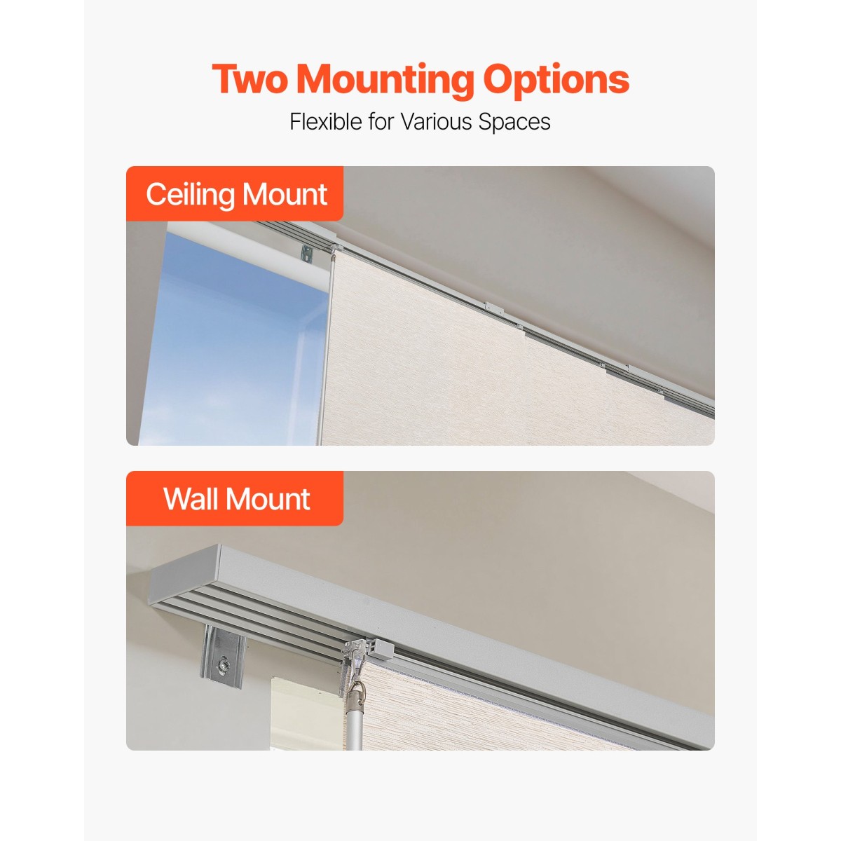 Περσίδες VEVOR Panel Track, Επεκτάσιμη ράγα από 116 cm έως 218 cm W, Trimmable Panel Curtains Μέχρι 243 cm H, Ρυθμιζόμενα κάθετα στόρια για συρόμενες πόρτες, πόρτες βεράντας, διαχωριστικό δωματίου, ανοιχτό καφέ