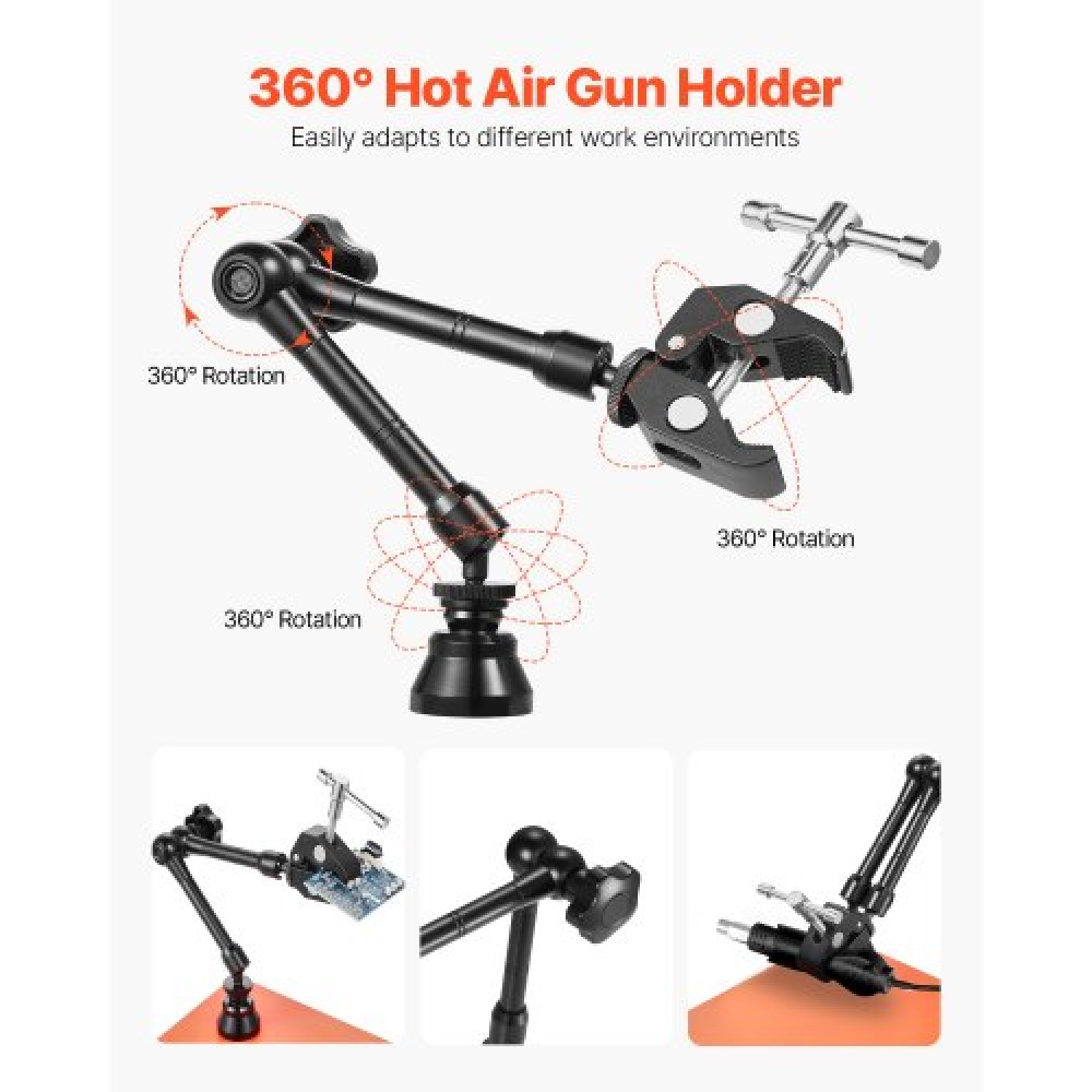 Βοηθητικός σταθμός συγκόλλησης VEVOR Magnetic Hands Helping, 4 Flexible Arms Third Hand Tool, με 6 βάσεις PCB Pillar & 360 Hot Air Gun Holder, Heavy-Duty Base Soldering Helper for Electronic Repair Craft
