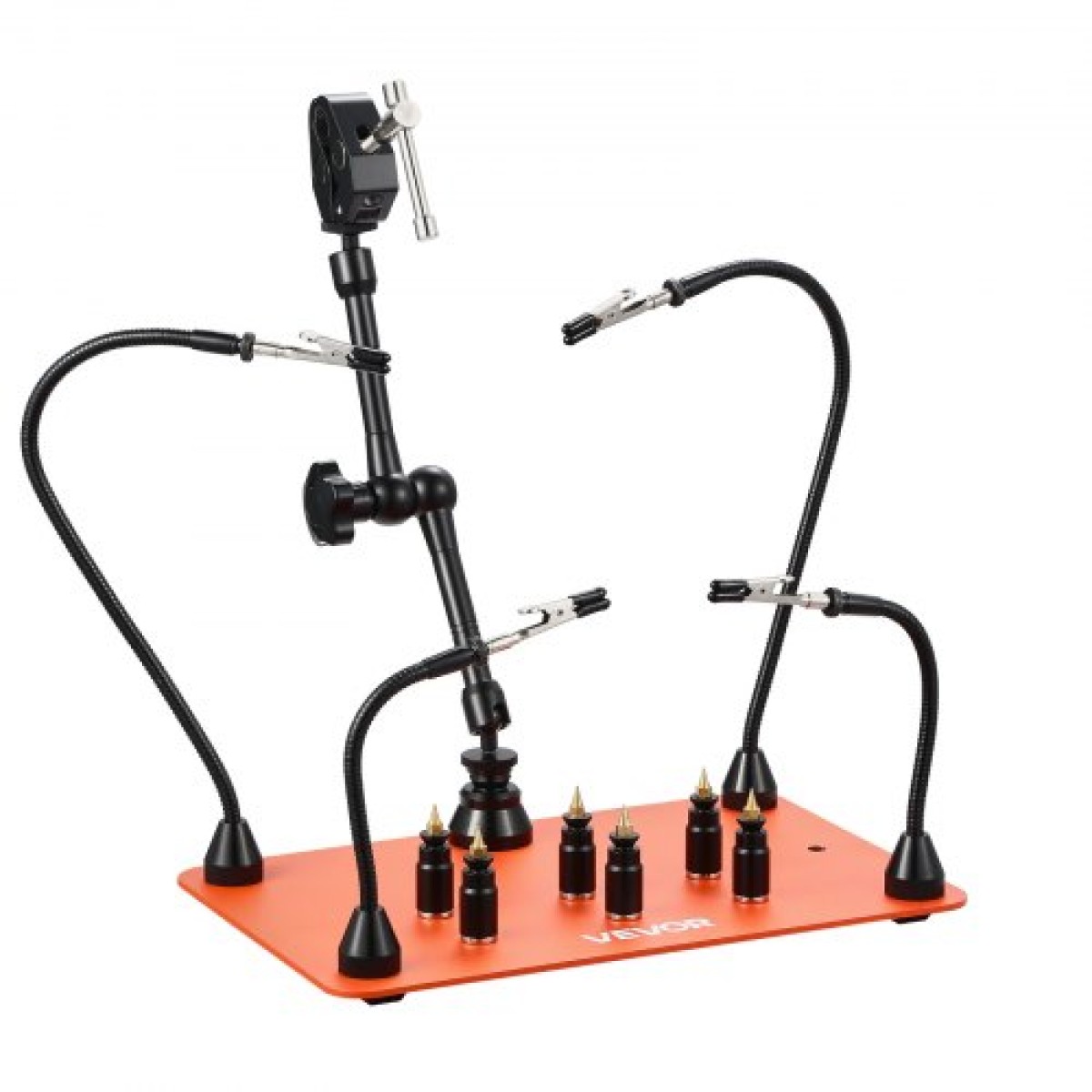 Βοηθητικός σταθμός συγκόλλησης VEVOR Magnetic Hands Helping, 4 Flexible Arms Third Hand Tool, με 6 βάσεις PCB Pillar & 360 Hot Air Gun Holder, Heavy-Duty Base Soldering Helper for Electronic Repair Craft