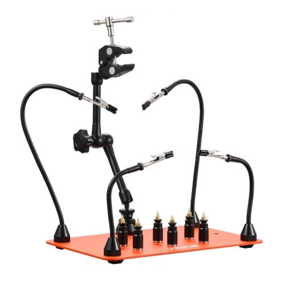 Βοηθητικός σταθμός συγκόλλησης VEVOR Magnetic Hands Helping, 4 Flexible Arms Third Hand Tool, με 6 βάσεις PCB Pillar & 360 Hot Air Gun Holder, Heavy-Duty Base Soldering Helper for Electronic Repair Craft