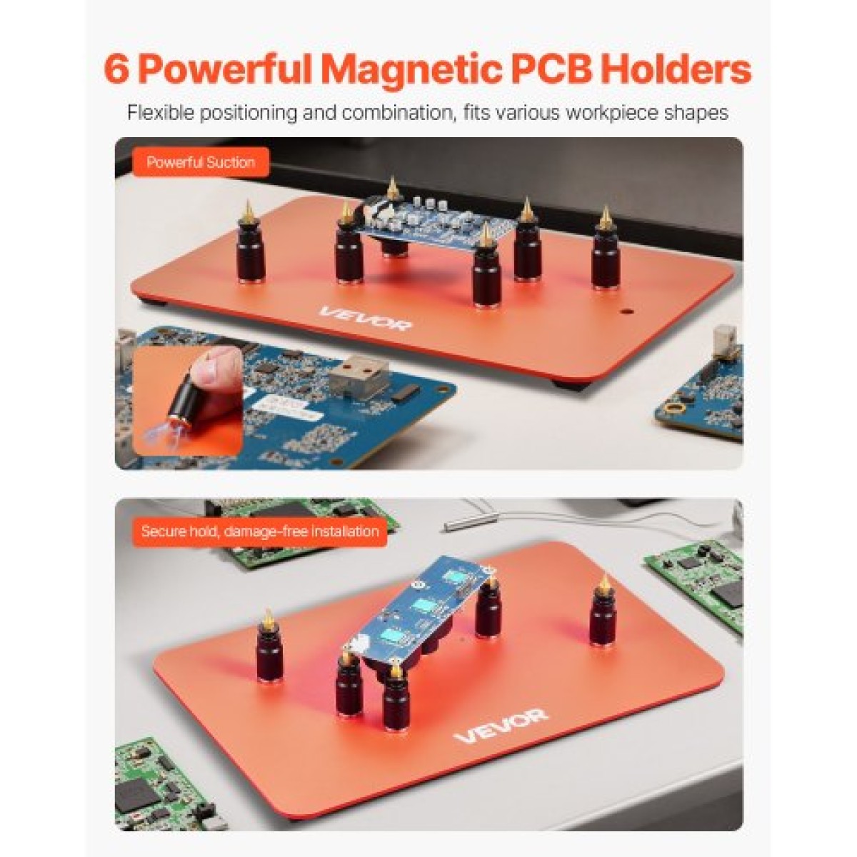 Βοηθητικός σταθμός συγκόλλησης VEVOR Magnetic Hands Helping, 4 Flexible Arms Third Hand Tool, με 6 βάσεις PCB Pillar & 360 Hot Air Gun Holder, Heavy-Duty Base Soldering Helper for Electronic Repair Craft
