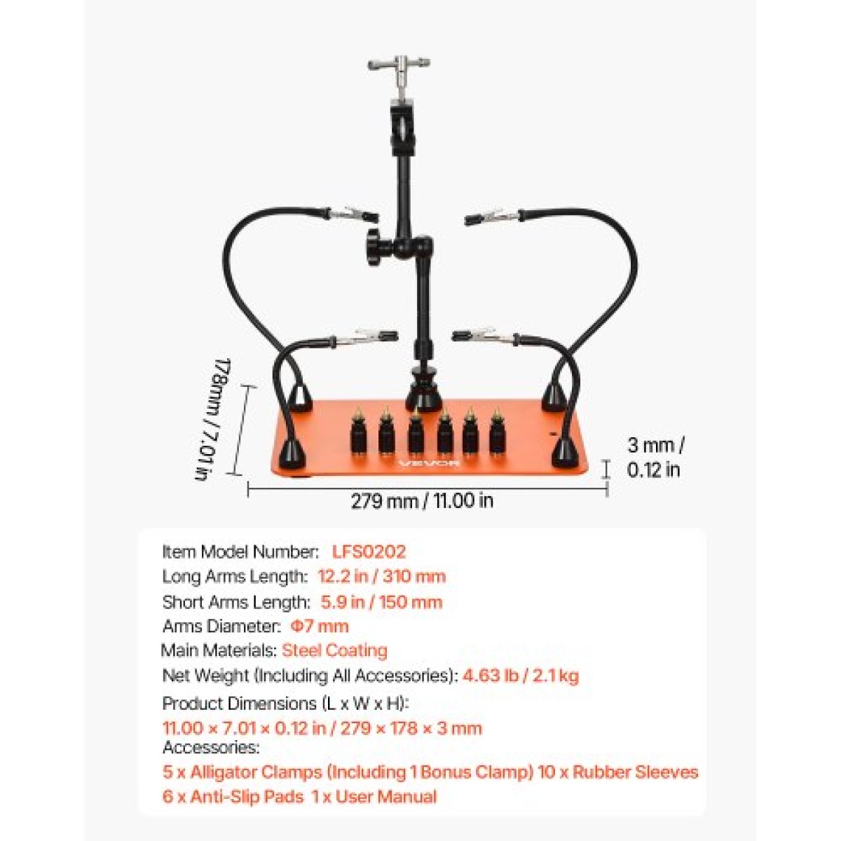 Βοηθητικός σταθμός συγκόλλησης VEVOR Magnetic Hands Helping, 4 Flexible Arms Third Hand Tool, με 6 βάσεις PCB Pillar & 360 Hot Air Gun Holder, Heavy-Duty Base Soldering Helper for Electronic Repair Craft