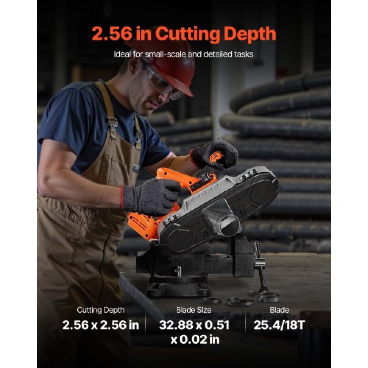 Φορητό πριόνι ταινίας VEVOR, Βάθος κοπής 65 x 65 mm, πριονοκορδέλα 360 W με κινητήρα χωρίς ψήκτρες, ασύρματο και συμπαγές Portaband, Ενσωματωμένοι γάντζοι ανάρτησης, 0-192 m/min Μεταβλητή ταχύτητα για κοπή μετάλλων, ξύλου (γυμνό εργαλείο)