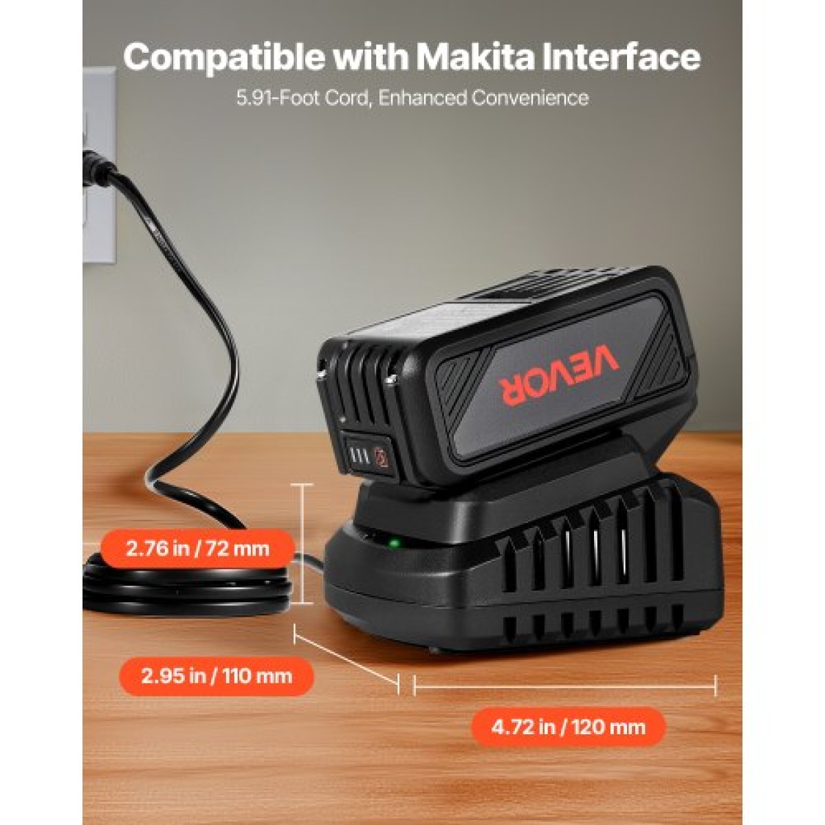 VEVOR 20V MAX, φορητή μπαταρία και φορτιστή Combo, AC 220V, 4.0 Ah μπαταρία ιόντων λιθίου, 4000 mAh Μεγάλη χωρητικότητα, Εκτεταμένος χρόνος λειτουργίας, Συμβατό με εργαλεία σειράς, για αντικατάσταση και γρήγορη φόρτιση