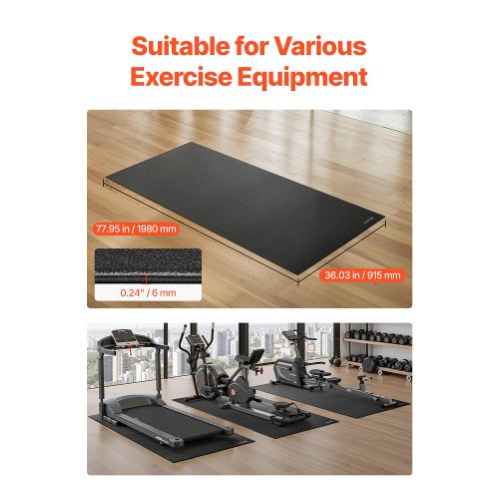 VEVOR Treadmill Mat for Carpet Floor 6mm Thick 915x1980mm Exercise Equipment Mat