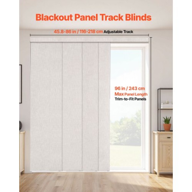 VEVOR Panel Track Blinds Extendable Track 116 to 218 cm W Trimmable Light Gray