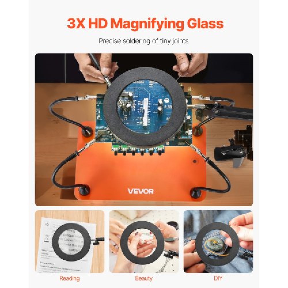 Σταθμός συγκόλλησης VEVOR Magnetic Hands Helping, 4 Flexible Arms Third Hand Tool with 3X LED μεγεθυντικός λαμπτήρας & αντιολισθητική βάση βαρέως τύπου, Soldering Hands Helping for Electronic Repair Craft Hobby DIY