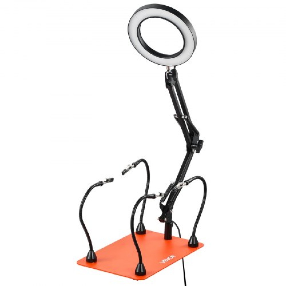 Σταθμός συγκόλλησης VEVOR Magnetic Hands Helping, 4 Flexible Arms Third Hand Tool with 3X LED μεγεθυντικός λαμπτήρας & αντιολισθητική βάση βαρέως τύπου, Soldering Hands Helping for Electronic Repair Craft Hobby DIY