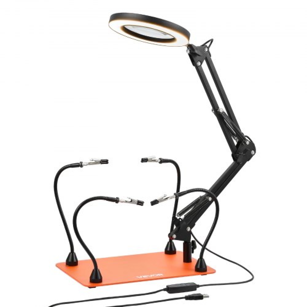Σταθμός συγκόλλησης VEVOR Magnetic Hands Helping, 4 Flexible Arms Third Hand Tool with 3X LED μεγεθυντικός λαμπτήρας & αντιολισθητική βάση βαρέως τύπου, Soldering Hands Helping for Electronic Repair Craft Hobby DIY