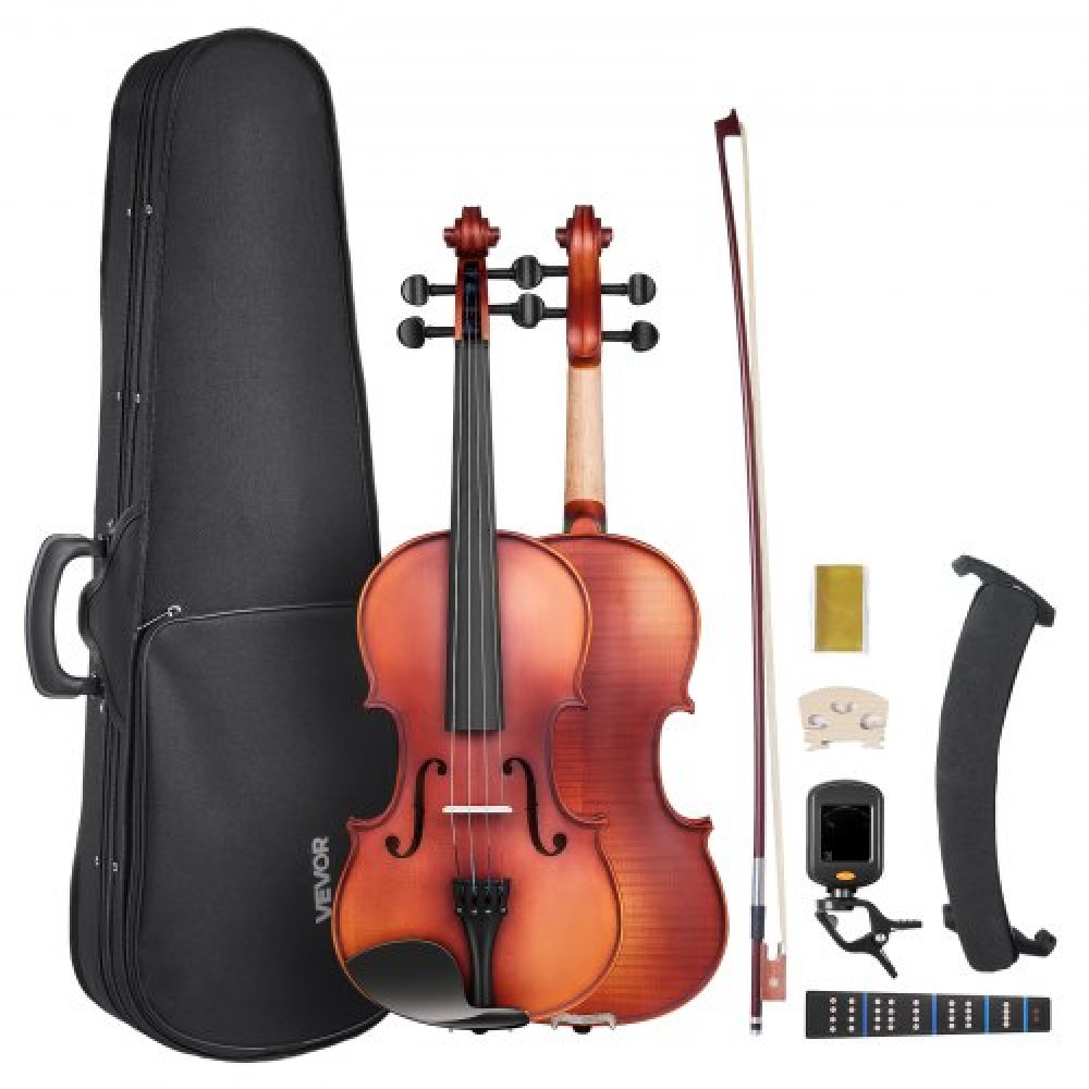 VEVOR Violin 355mm Size Fiddle Set Solidwood for Beginner Matte Brown Patterned