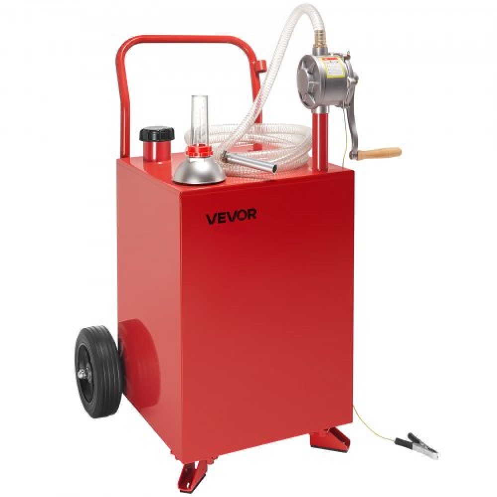 VEVOR 20 Gallon Fuel Caddy, βενζίνη και ντίζελ καυσίμου με αντλία χειροκίνητης μεταφοράς, φορητό δοχείο αποθήκευσης καυσίμου με 2 τροχούς & λάστιχο 10 ft, Gas Caddy για αυτοκίνητα, χορτοκοπτικά, ATV, σκάφη, Περισσότερα, κόκκινο