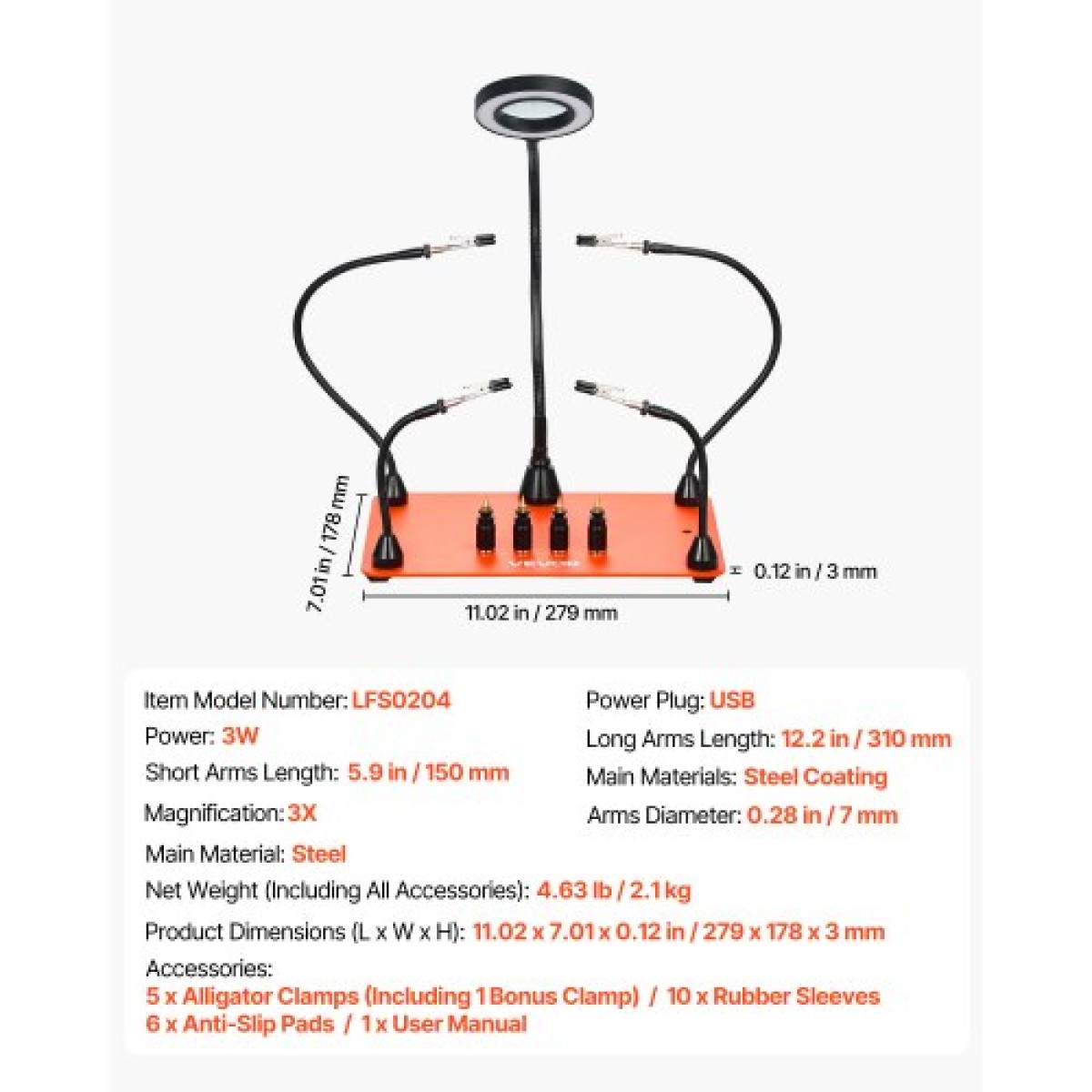 Σταθμός συγκόλλησης VEVOR Magnetic Hands Helping, 4 Flexible Arms Third Hand Soldering Tool, με μεγεθυντικό λαμπτήρα 3X LED, 4 PCB Pillar Holder & Heavy-Duty Base, Electronic Repair Craft Hobby DIY