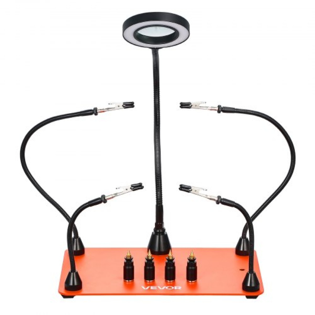 Σταθμός συγκόλλησης VEVOR Magnetic Hands Helping, 4 Flexible Arms Third Hand Soldering Tool, με μεγεθυντικό λαμπτήρα 3X LED, 4 PCB Pillar Holder & Heavy-Duty Base, Electronic Repair Craft Hobby DIY