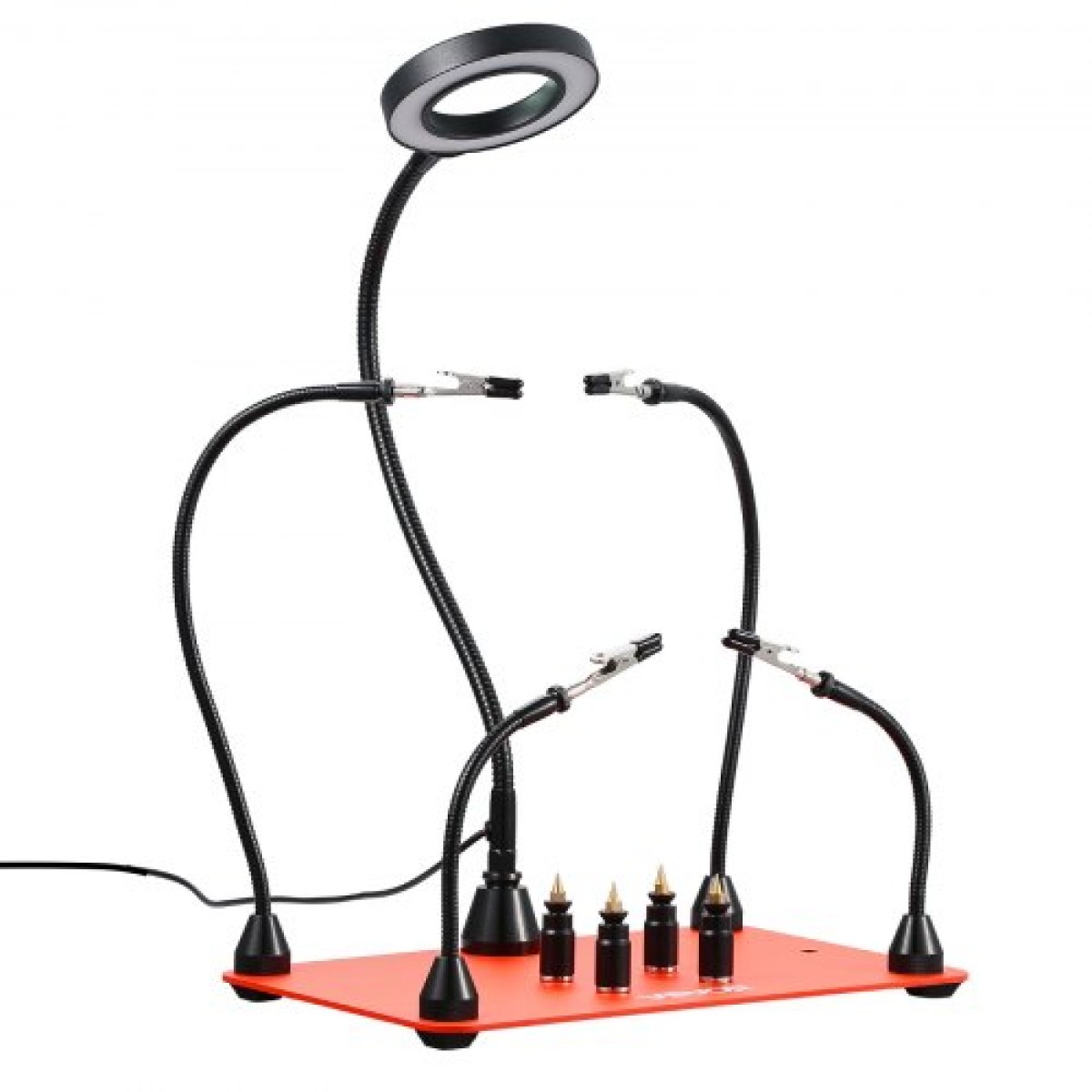 Σταθμός συγκόλλησης VEVOR Magnetic Hands Helping, 4 Flexible Arms Third Hand Soldering Tool, με μεγεθυντικό λαμπτήρα 3X LED, 4 PCB Pillar Holder & Heavy-Duty Base, Electronic Repair Craft Hobby DIY