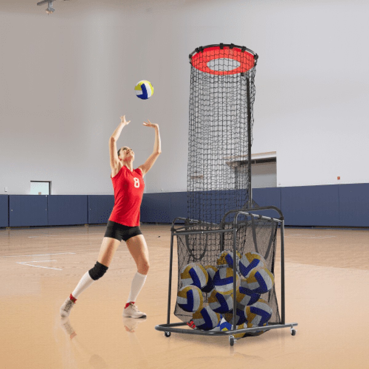 Εξοπλισμός προπόνησης VEVOR Volleyball Setter, Προπονητής βόλεϊ με ρυθμιζόμενο γωνία και ύψος, φορητό δίχτυ εξάσκησης με καρότσι, ρόδες, τσάντα μεταφοράς, εσωτερικός εξωτερικός στόχος για το σερβίρισμα