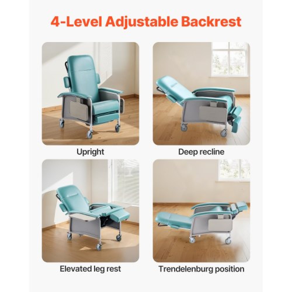 VEVOR Geri Chair Recliner 4-Position Reclining Geri Chair with Trays & 4 Wheels