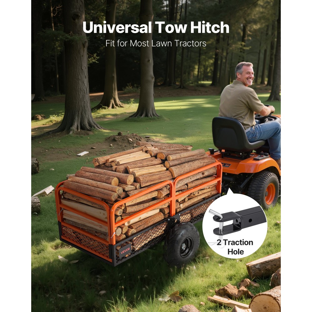 VEVOR Garden Utility Trailer, 22 Cu.Ft.& 725 κιλά, τρέιλερ ATV UTV, Ρυμουλκούμενο πίσω από χάλυβα Dump Trailers, Αφαιρούμενο πίσω πάνελ, Ρυμουλκούμενα βαρέως τύπου πίσω από την αυλή για χλοοκοπτικά τρακτέρ Garden Waste