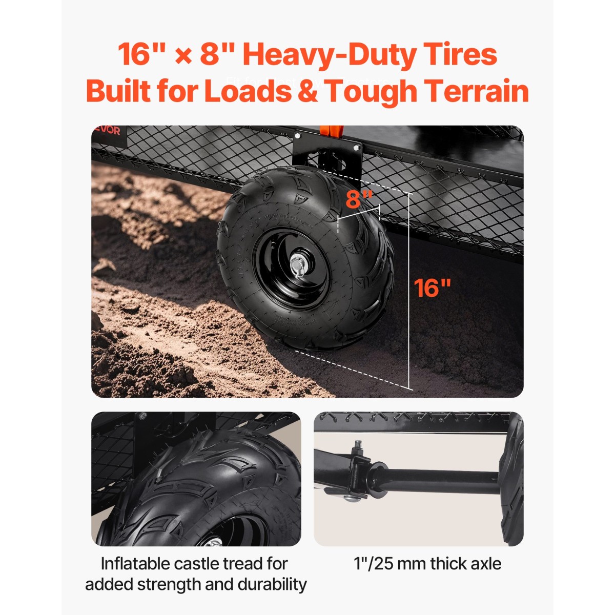 VEVOR Garden Utility Trailer, 22 Cu.Ft.& 725 κιλά, τρέιλερ ATV UTV, Ρυμουλκούμενο πίσω από χάλυβα Dump Trailers, Αφαιρούμενο πίσω πάνελ, Ρυμουλκούμενα βαρέως τύπου πίσω από την αυλή για χλοοκοπτικά τρακτέρ Garden Waste
