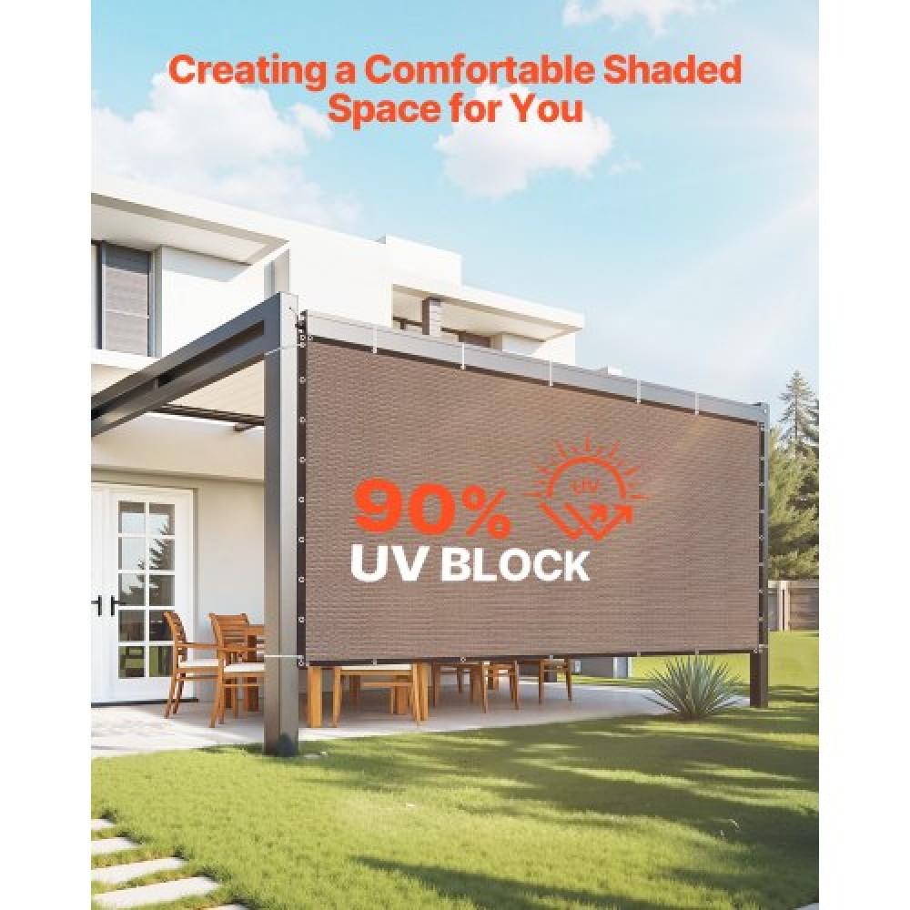 VEVOR 90% Sun Shade Cloth Privacy Screen 8 x 12 ft for Patio Garden (Brown)