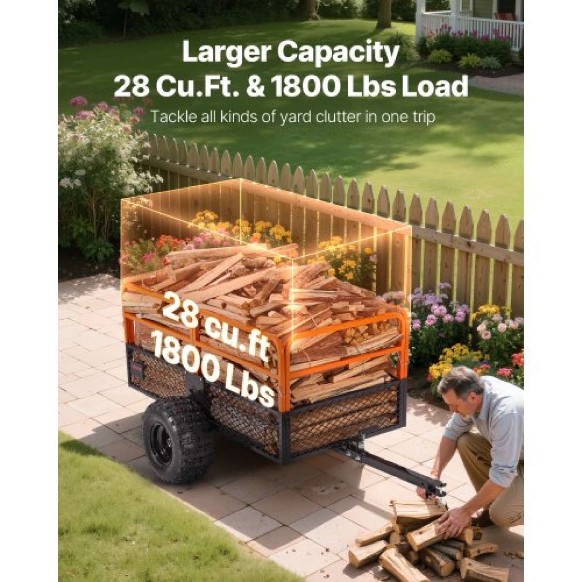 VEVOR Garden Utility Trailer, 28 Cu.Ft.& 800kg, τρέιλερ ATV UTV, Ρυμουλκούμενα πίσω από χάλυβα Dump Trailers, Αφαιρούμενο πίσω πλαίσιο, Ρυμουλκούμενα βαρέως τύπου πίσω από την αυλή για χλοοκοπτικά τρακτέρ Garden Waste