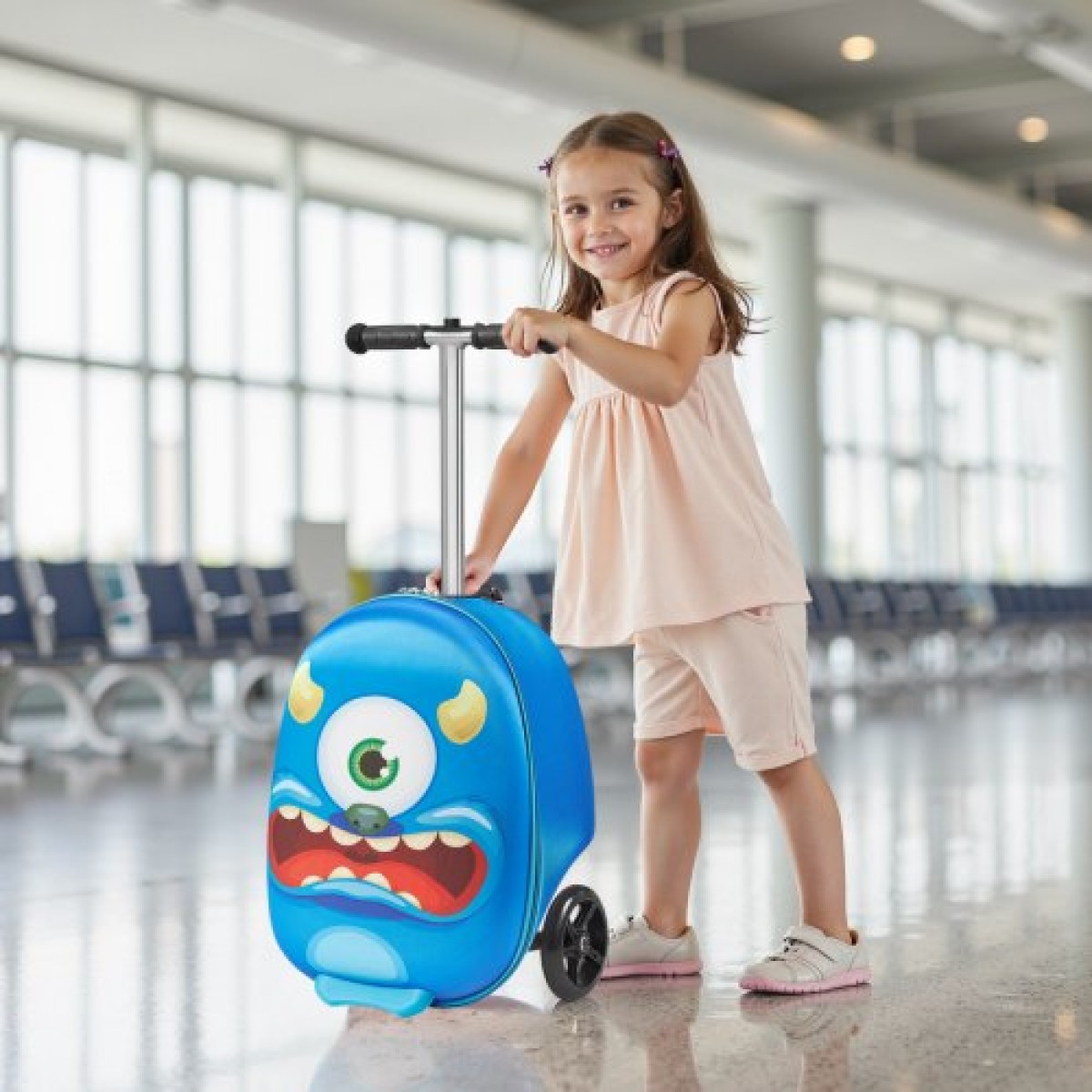 Αποσκευές VEVOR Ride-on, χωρητικότητα 20 L, 20 ιντσών βαλίτσα παιδικού σκούτερ με τροχούς flash PU, ρυθμιζόμενη λαβή & αντιολισθητική λαβή TPR, αναδιπλούμενη & ελαφριά αποσκευή σκούτερ για παιδιά ηλικίας 5+, μπλε