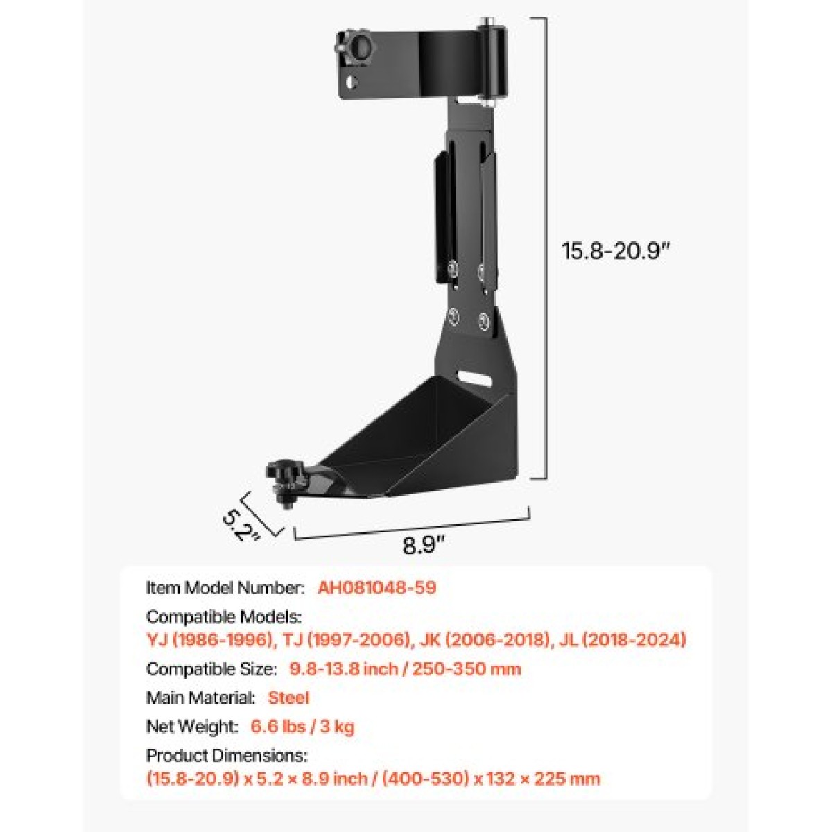 Βάση στήριξης υφασμάτων VEVOR High Lift, κιτ βραχίονα στήριξης βάσης υποδοχής Farm, βάση στήριξης για βαρέως τύπου γρύλους εκτός δρόμου, συμβατό με YJ (1986-1996), TJ (1997-2006), JK (2006-2018), JL (2018-2018)-