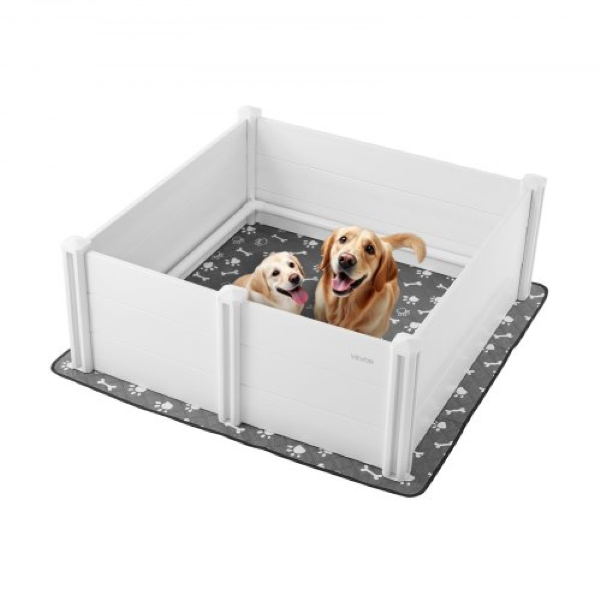Κουτί VEVOR Dogs Whelping Box, 48 x 48 x 18,1 ιντσών, Πλαστικό PVC κουτάβια παρκοκρέβατο με ρυθμιζόμενη πόρτα και πλενόμενο μαξιλαράκι ούρων, αντιπαραμορφωτικό εσωτερικό κουτάβι για σκύλους μεγάλης φυλής, Milk White