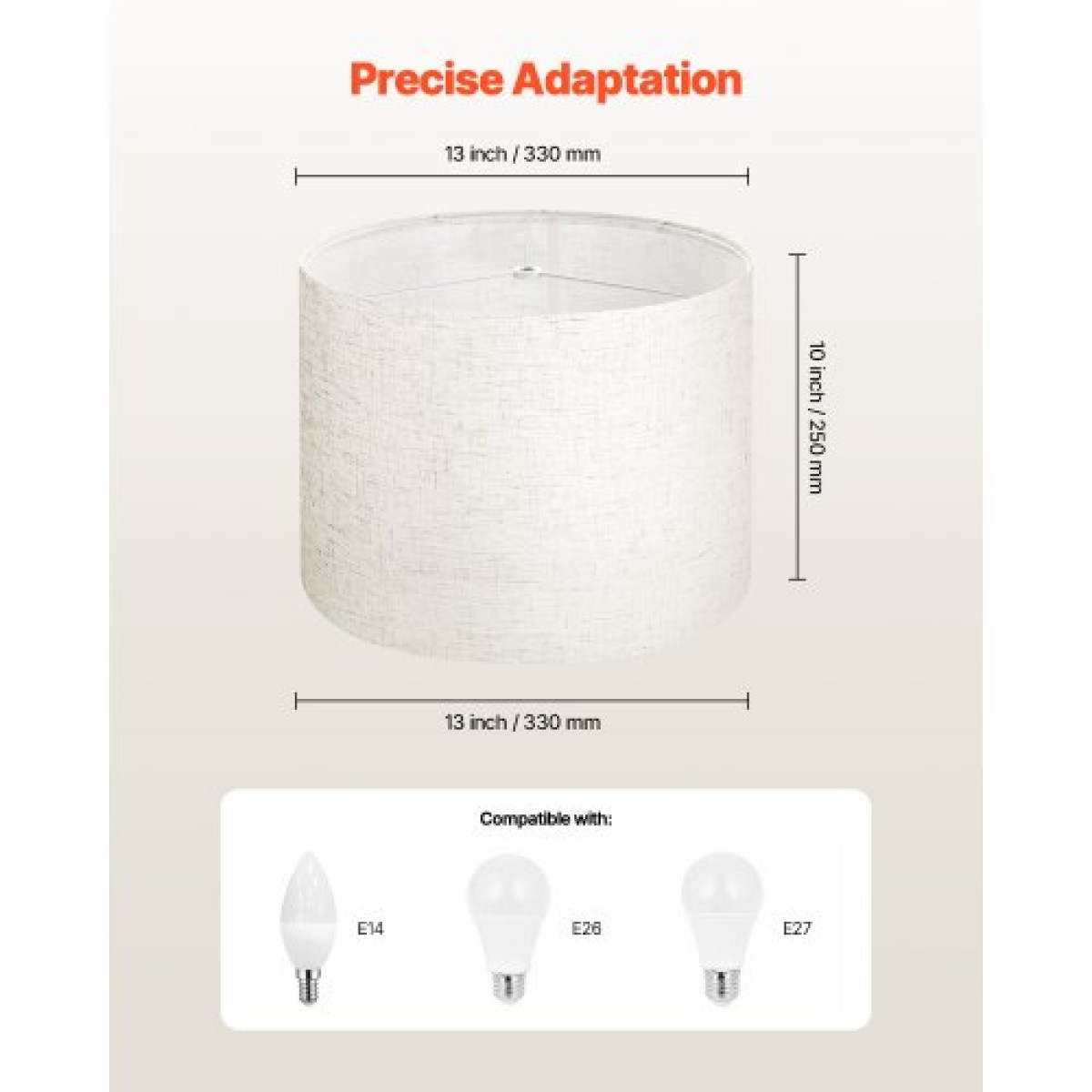 VEVOR Drum Lamp Shade 2 Set, 13 in Top x 13 in Bottom x 10 in High, Medium Drum Len αμπαζούρ, Ανταλλακτικό φωτιστικό για επιτραπέζια φωτιστικά Φωτιστικά δαπέδου Κρεμαστά φώτα, Απαιτείται εύκολη συναρμολόγηση (ελαφρύ λινό)