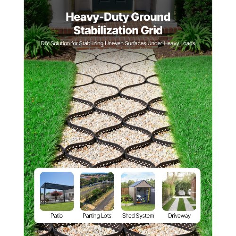 VEVOR Gravel Grid, 3 Inch Depth, 24,93 x 9,52 FT / 7600 x 2900 mm, 1880 LBS Per Sq ft Grass Ground Retainer, Permeable Geo Grids Driveway Stabilization, for Garden, Patio, Walkway, RV Parking Slopes