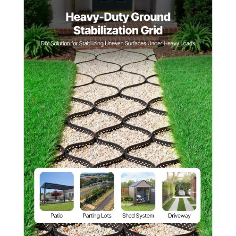 VEVOR Gravel Grid, 3 Inch Depth, 24,93 x 9,52 FT / 7600 x 2900 mm, 1880 LBS Per Sq ft Grass Ground Retainer, Permeable Geo Grids Driveway Stabilization, for Garden, Patio, Walkway, RV Parking Slopes
