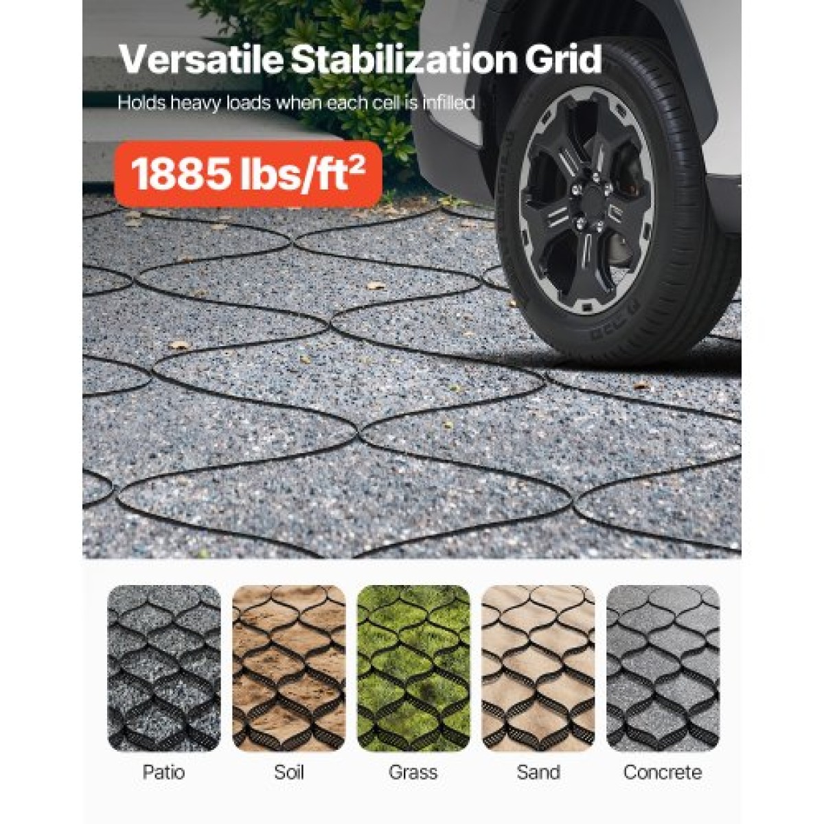 VEVOR Gravel Grid, 3 Inch Depth, 24,93 x 9,52 FT / 7600 x 2900 mm, 1880 LBS Per Sq ft Grass Ground Retainer, Permeable Geo Grids Driveway Stabilization, for Garden, Patio, Walkway, RV Parking Slopes