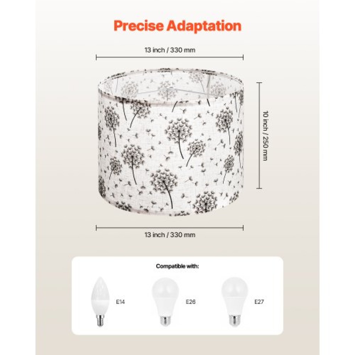 VEVOR Drum Lamp Shade 2 Set, 13 in Top x 13 in Bottom x 10 in High, Medium Drum Len αμπαζούρ, Ανταλλακτικό φωτιστικό για επιτραπέζια φωτιστικά Φωτιστικά δαπέδου, Απαιτείται εύκολη συναρμολόγηση (ελαφρύ μοτίβο πικραλίδας)