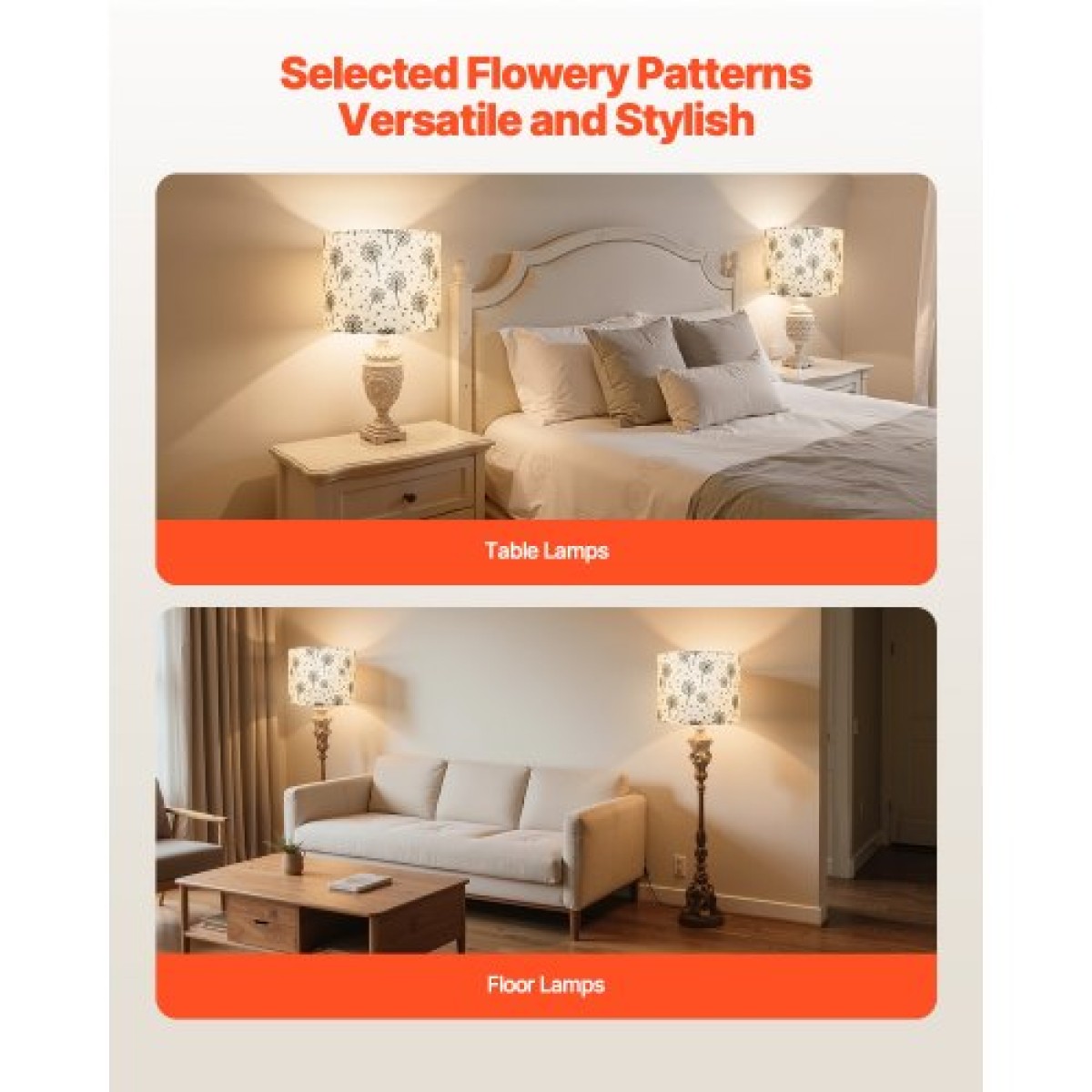 VEVOR Drum Lamp Shade 2 Set, 13 in Top x 13 in Bottom x 10 in High, Medium Drum Len αμπαζούρ, Ανταλλακτικό φωτιστικό για επιτραπέζια φωτιστικά Φωτιστικά δαπέδου, Απαιτείται εύκολη συναρμολόγηση (ελαφρύ μοτίβο πικραλίδας)