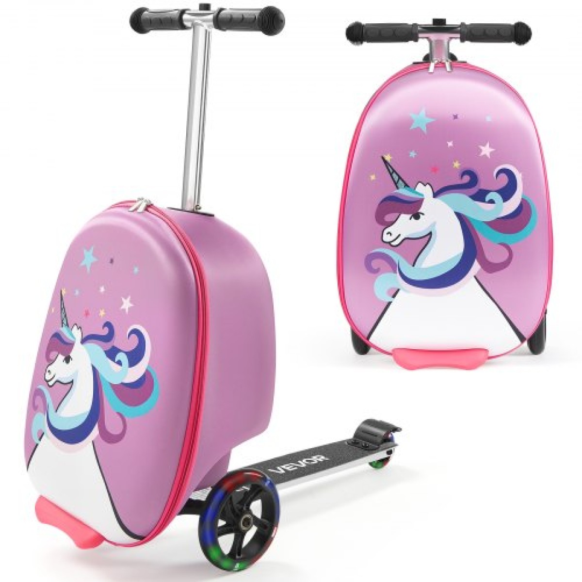 VEVOR Ride-on Bagage, χωρητικότητας 20 L, 20 ιντσών βαλίτσα παιδικού σκούτερ με τροχούς flash PU, ρυθμιζόμενη λαβή & αντιολισθητική λαβή TPR, αναδιπλούμενη & ελαφριά αποσκευή σκούτερ για παιδιά ηλικίας 5+, μωβ