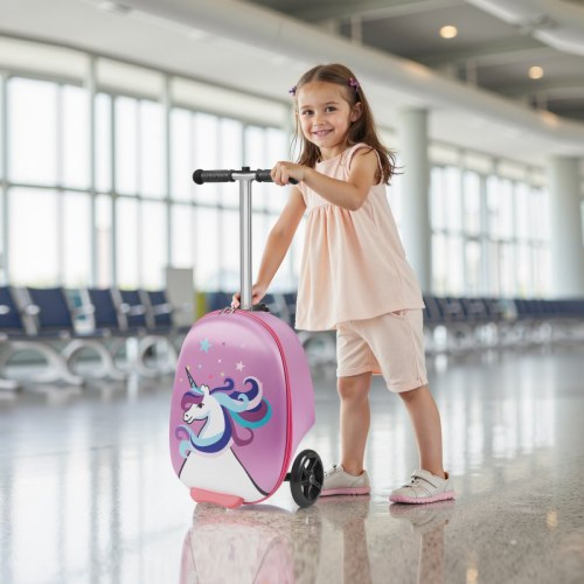 VEVOR Ride-on Bagage, χωρητικότητας 20 L, 20 ιντσών βαλίτσα παιδικού σκούτερ με τροχούς flash PU, ρυθμιζόμενη λαβή & αντιολισθητική λαβή TPR, αναδιπλούμενη & ελαφριά αποσκευή σκούτερ για παιδιά ηλικίας 5+, μωβ