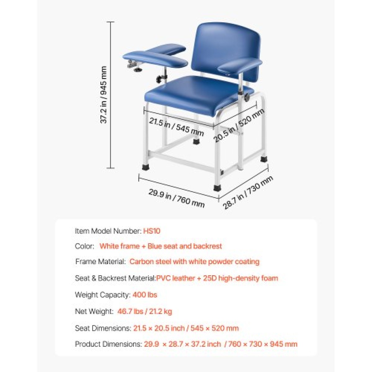 Καρέκλα Phlebotomy VEVOR, Καρέκλα Blood Draw με ρυθμιζόμενα μπράτσα και αναδιπλούμενο βραχίονα, 181 KG/400LBS Loading Blood Drawing Ιατρική καρέκλα με μαλακό κάθισμα, δέρμα PVC που καθαρίζεται εύκολα για νοσοκομεία, εργαστήρια, κλινικές