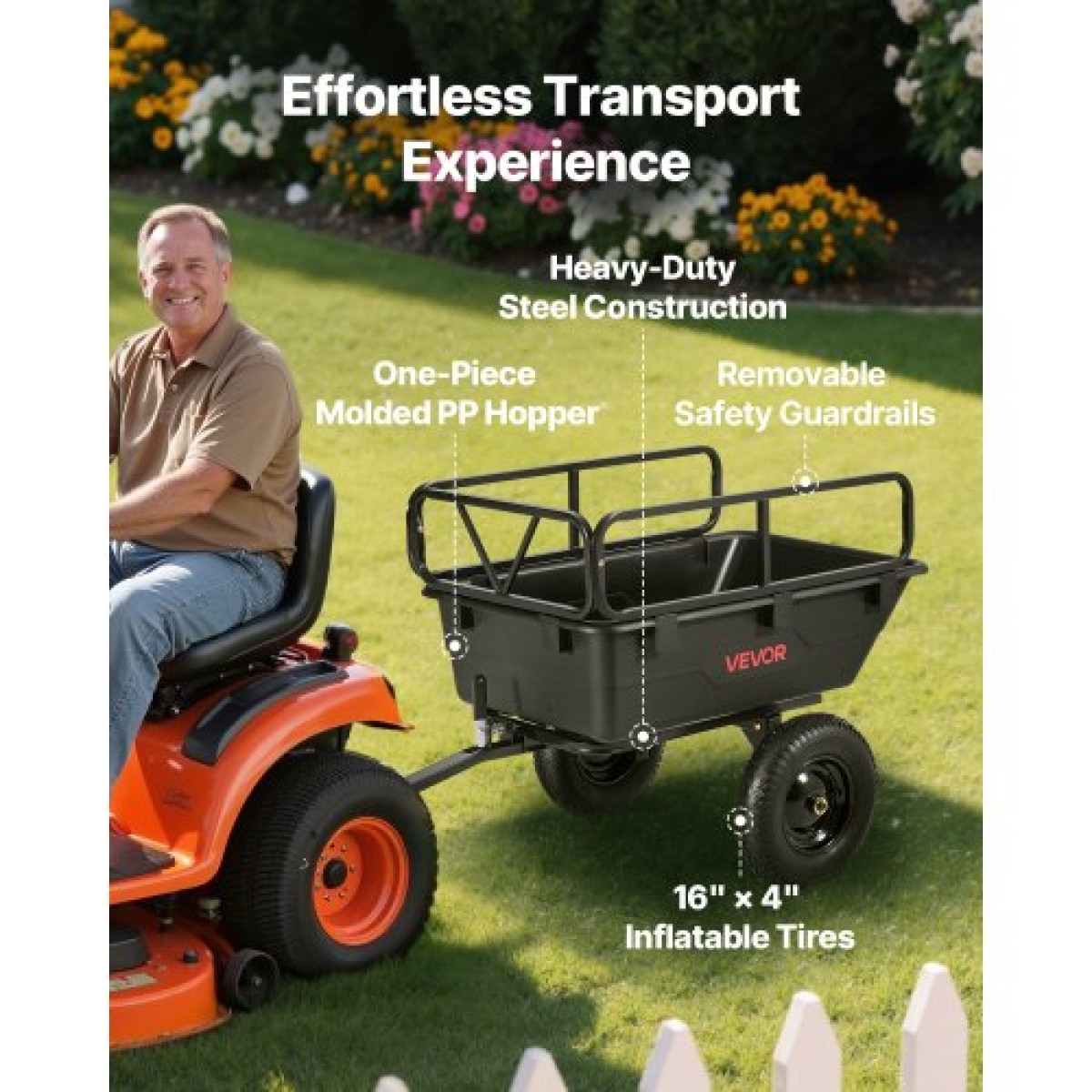 VEVOR Garden Utility Trailer, 10 Cu.Ft 227 kg, τρέιλερ μεταφοράς ATV UTV, Ρυμούλκηση πίσω από το καλάθι Poly Dump με ελαστικά 16", πεντάλ χειρός ή ποδιού, ρυμουλκούμενα βαρέως τύπου για χλοοκοπτικά τρακτέρ Garden Waste