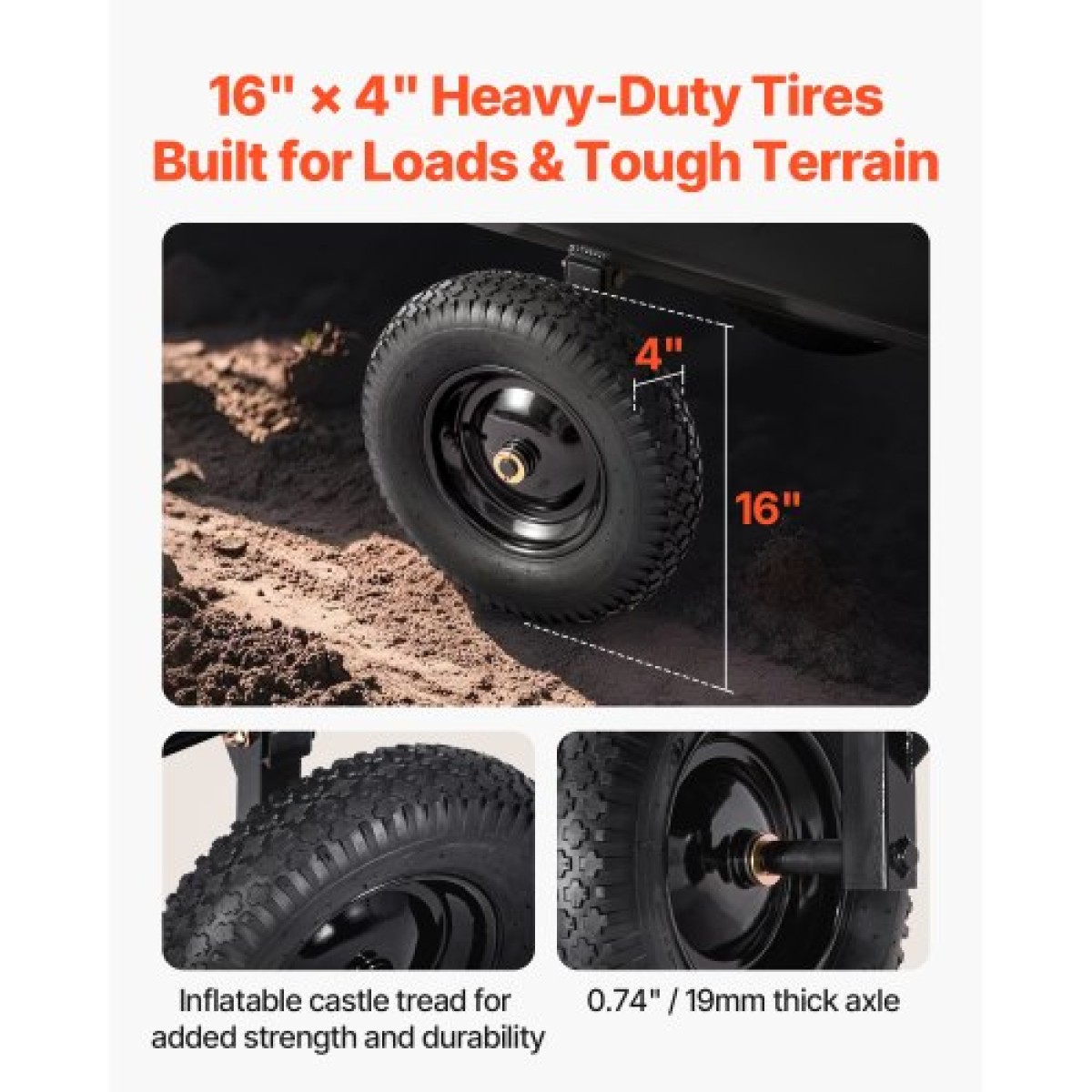 VEVOR Garden Utility Trailer, 10 Cu.Ft 227 kg, τρέιλερ μεταφοράς ATV UTV, Ρυμούλκηση πίσω από το καλάθι Poly Dump με ελαστικά 16", πεντάλ χειρός ή ποδιού, ρυμουλκούμενα βαρέως τύπου για χλοοκοπτικά τρακτέρ Garden Waste