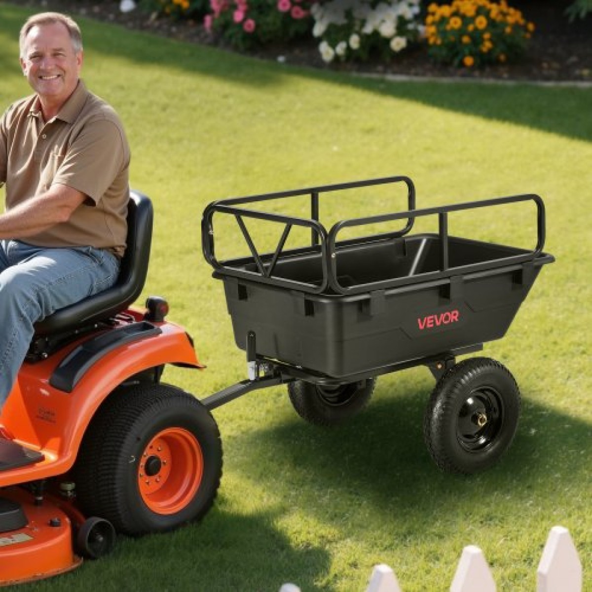 VEVOR Garden Utility Trailer, 10 Cu.Ft 227 kg, τρέιλερ μεταφοράς ATV UTV, Ρυμούλκηση πίσω από το καλάθι Poly Dump με ελαστικά 16", πεντάλ χειρός ή ποδιού, ρυμουλκούμενα βαρέως τύπου για χλοοκοπτικά τρακτέρ Garden Waste