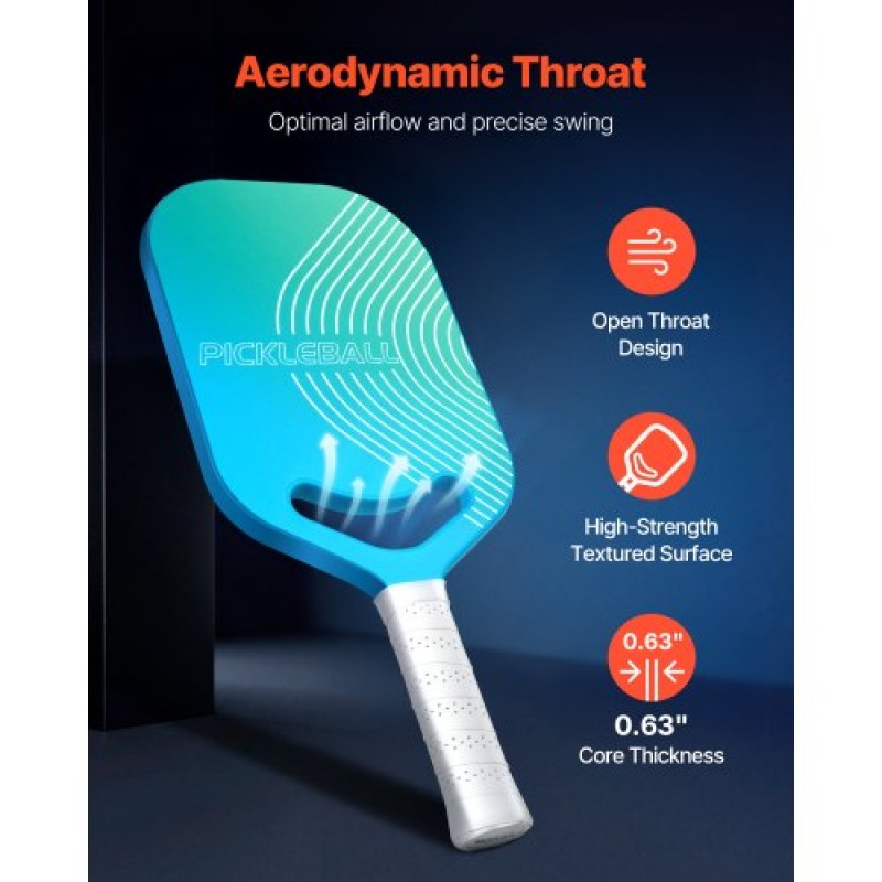 VEVOR Pickleball Paddle με Aero Throat, T700 Carbon Fiber Surface & Honeycomb Core, Professional Pickleball Paddle με αυξημένη ισχύ & έλεγχο & περιστροφή, Pickle Ball ρακέτα για ενήλικες, άνδρες και γυναίκες