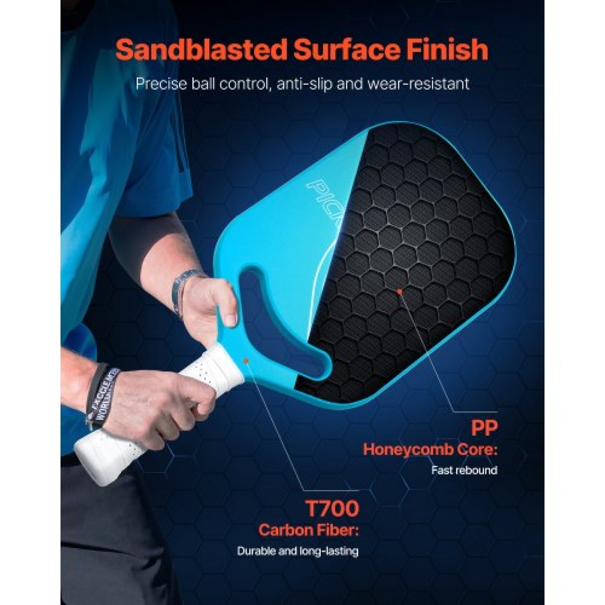 VEVOR Pickleball Paddle με Aero Throat, T700 Carbon Fiber Surface & Honeycomb Core, Professional Pickleball Paddle με αυξημένη ισχύ & έλεγχο & περιστροφή, Pickle Ball ρακέτα για ενήλικες, άνδρες και γυναίκες