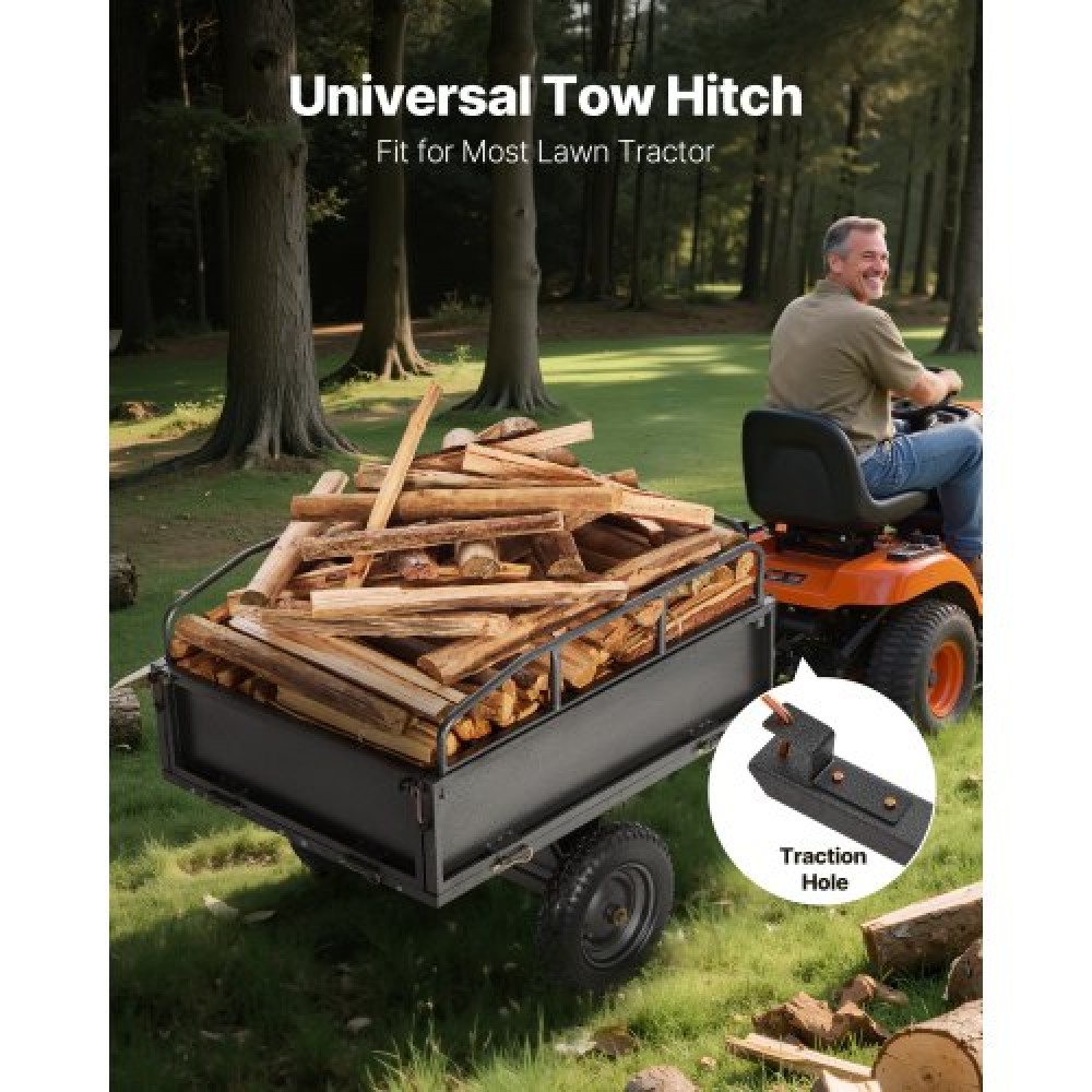 VEVOR Steel Dump Cart 10 Cu. Ft 500LB for ATV/UTV Trailer Tow Behind Heavy Duty