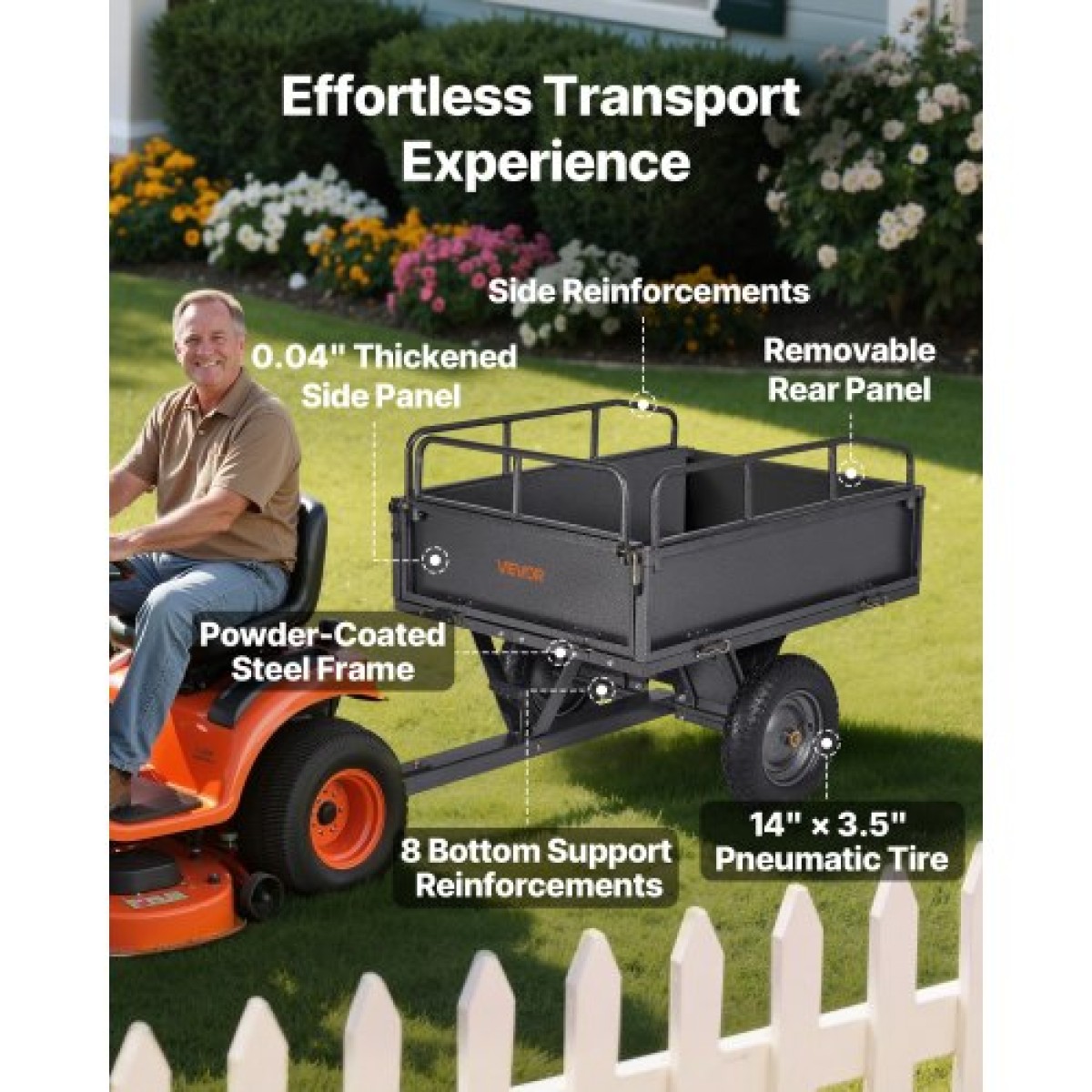 VEVOR Garden Utility Trailer, 10 Cu.Χωρητικότητα Ft & 227 kg, τρέιλερ μεταφοράς ATV UTV, ρυμούλκηση πίσω από χαλύβδινο καρότσι με ελαστικά 14", πεντάλ χειρός ή ποδιού, ρυμουλκούμενα βαρέως τύπου Yard για τρακτέρ χλοοκοπτικών
