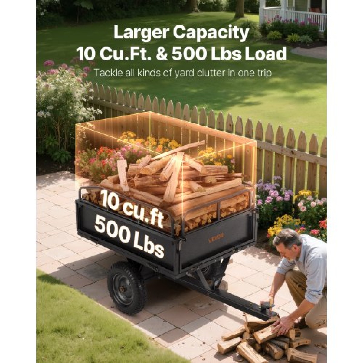 VEVOR Garden Utility Trailer, 10 Cu.Χωρητικότητα Ft & 227 kg, τρέιλερ μεταφοράς ATV UTV, ρυμούλκηση πίσω από χαλύβδινο καρότσι με ελαστικά 14", πεντάλ χειρός ή ποδιού, ρυμουλκούμενα βαρέως τύπου Yard για τρακτέρ χλοοκοπτικών
