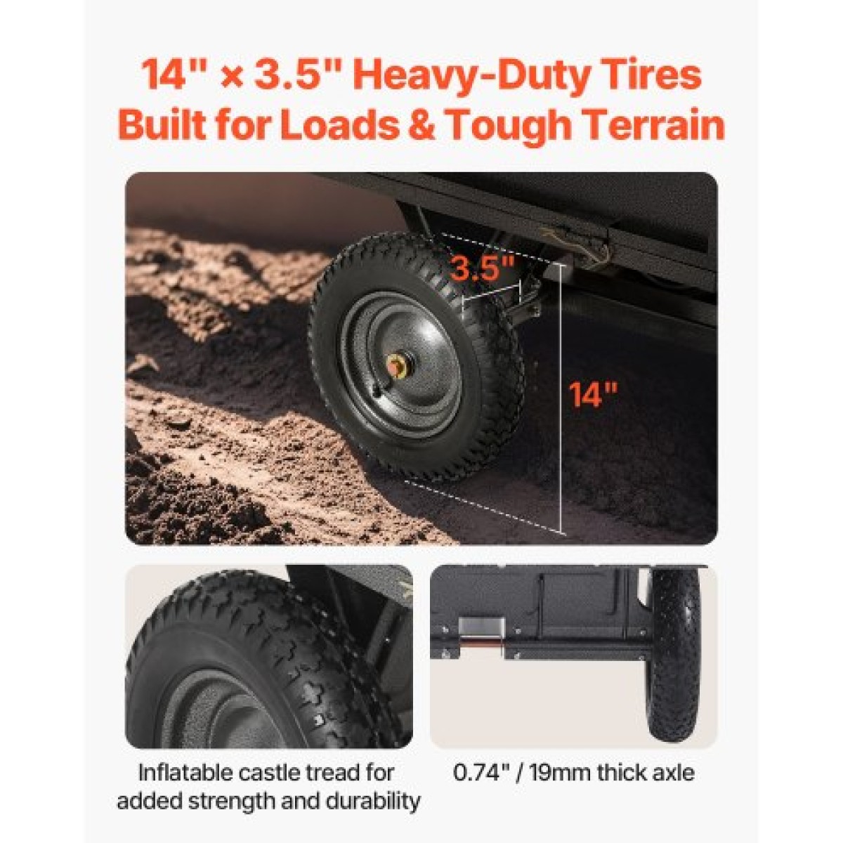 VEVOR Garden Utility Trailer, 10 Cu.Χωρητικότητα Ft & 227 kg, τρέιλερ μεταφοράς ATV UTV, ρυμούλκηση πίσω από χαλύβδινο καρότσι με ελαστικά 14", πεντάλ χειρός ή ποδιού, ρυμουλκούμενα βαρέως τύπου Yard για τρακτέρ χλοοκοπτικών